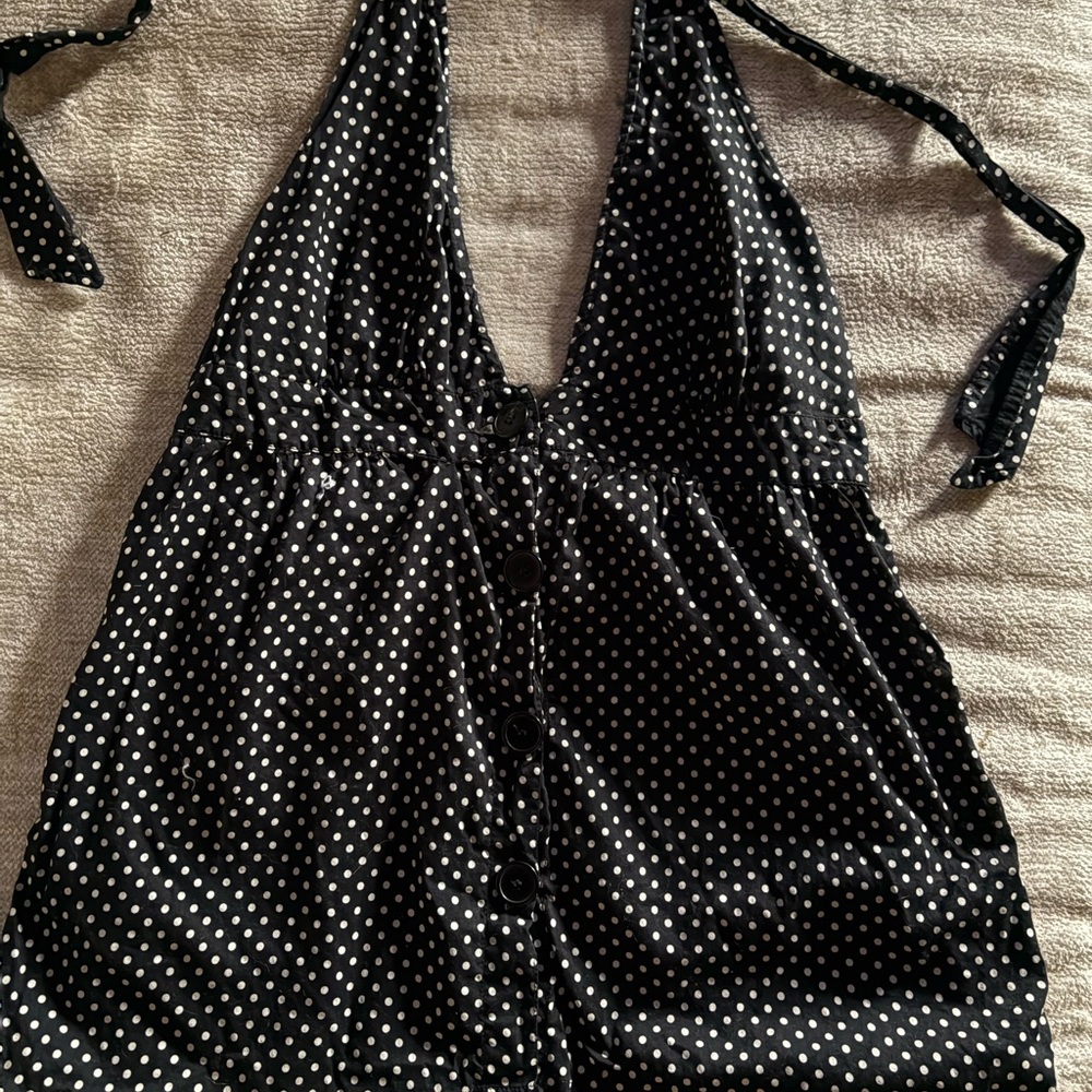 Free People Black and White Polka Dot Halter Top
